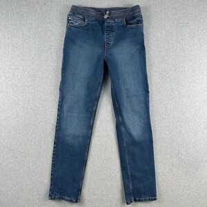 Lands' End Jeans Women XL Blue Flannel Lined Pull On Ribbed Waist Denim Straight